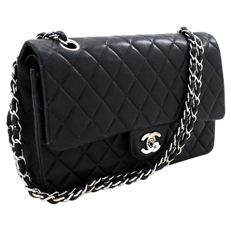 black chanel bag silver chain|chanel black classic flap bag.